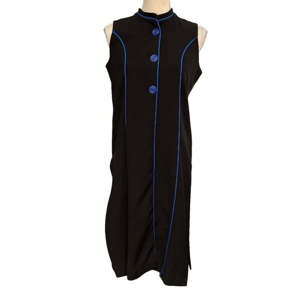 The Alley Sweaters - The Alley S Black Cardigan Vest Blue Buttons Trim Sleeveless  Made in Canada